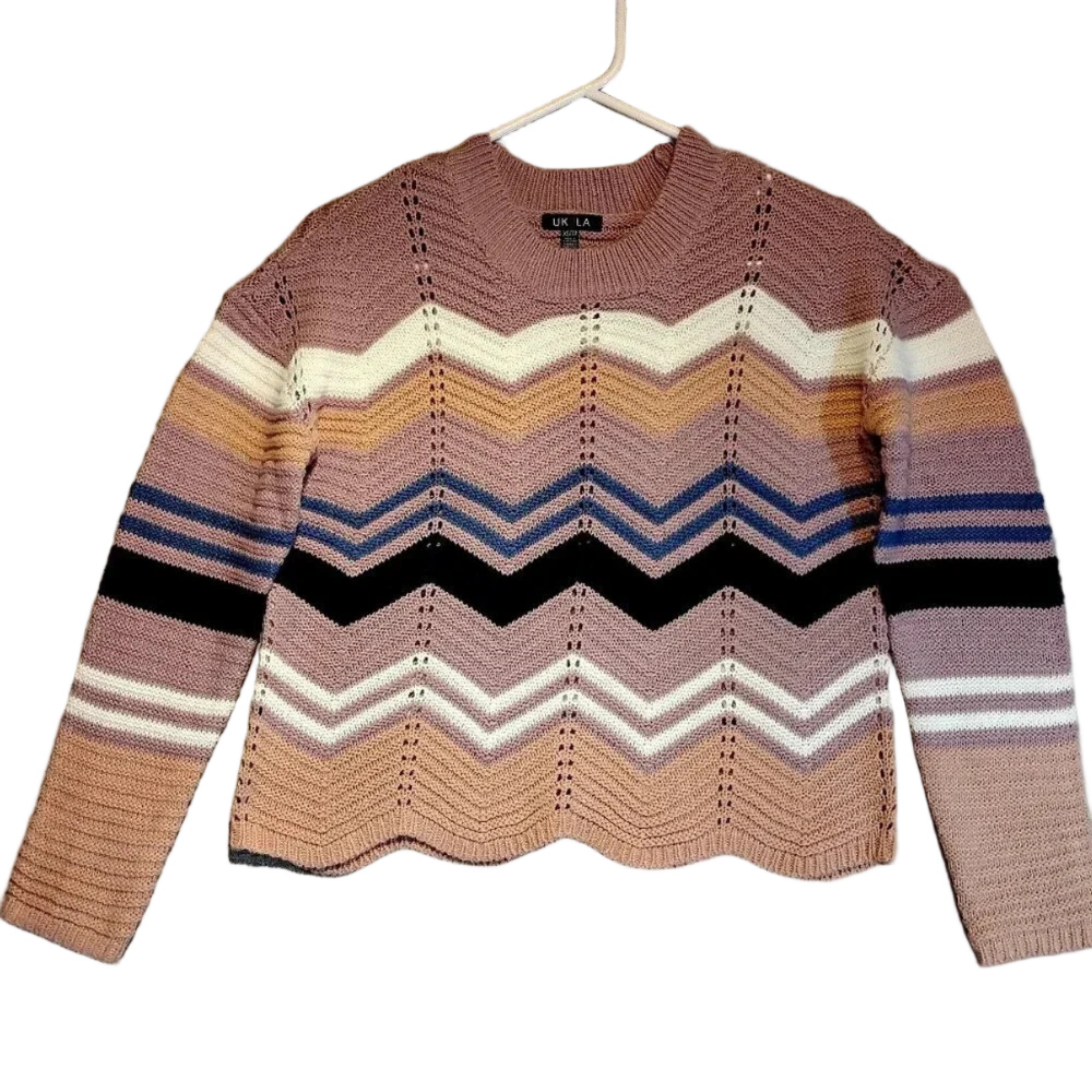 UK2LA Women's Sweater Purple/Blue/Peach/White Long Sleeve Knit  Scoop Neck XS